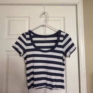 Hollister Navy and White Striped Crop Top